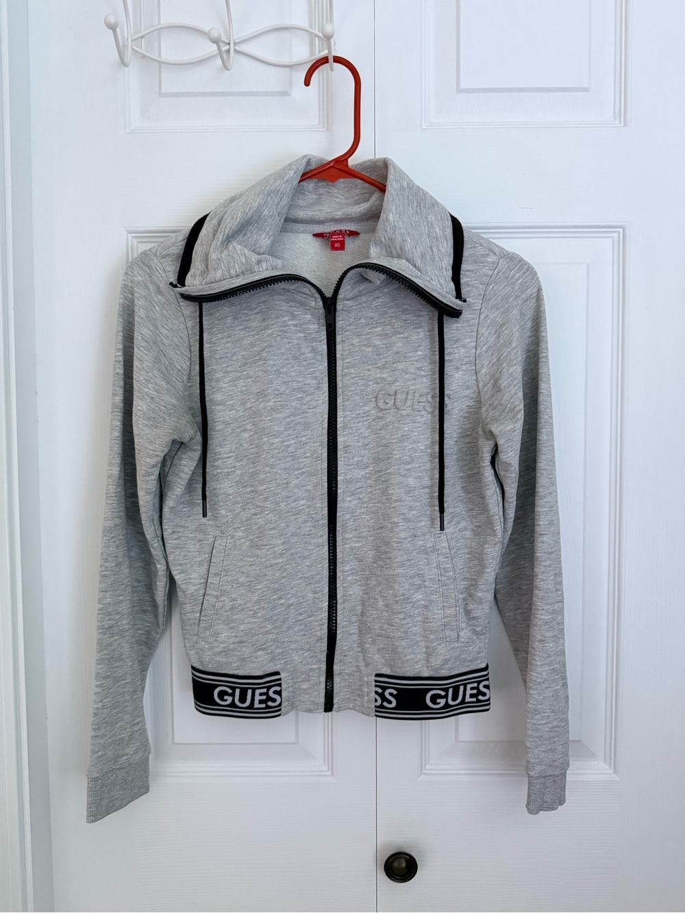 GUESS Light Gray Zip-Front Bomber Jacket with Black Trim size XS